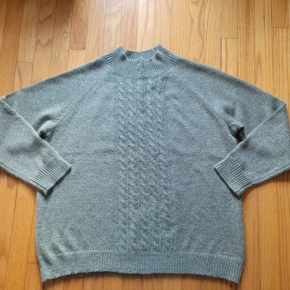 Carolyn Taylor Womens Green Cable Knit Pullover Sweater With Button Accents - Si - Picture 2 of 4